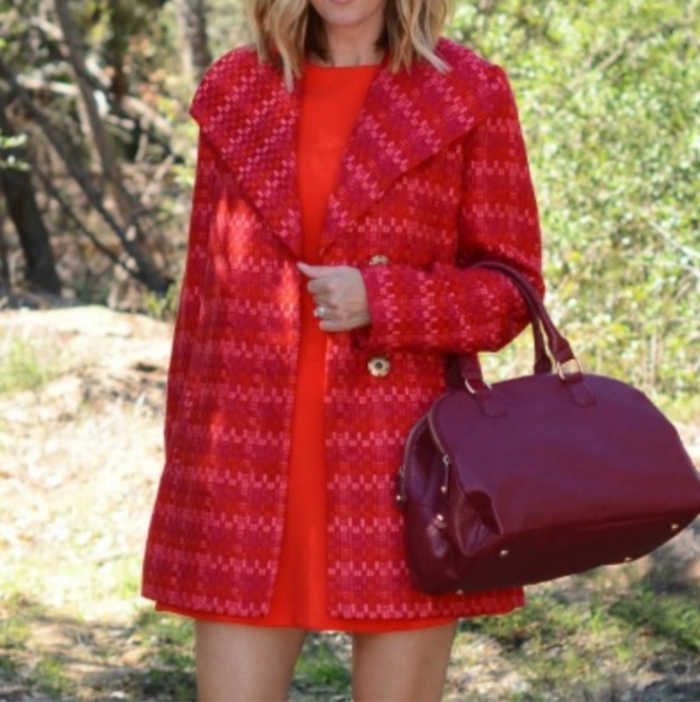 Cabi #3031 Sloan Wool Blend Tweed Coat Pink Red XL